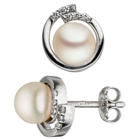 Ohrstecker Süßwasser Perlen Zuchtperlen weiß & Zirkonia 925 Silber Ohrschmuck Ohrstecker Süßwasser Perlen Zuchtperlen weiß & Zirkonia 925 Silber Ohrschmuck