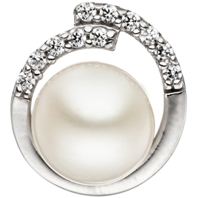 Anhänger mit Süßwasser Perle Zuchtperle weiß & Zirkonia 925 Silber Halsschmuck Anhänger mit Süßwasser Perle Zuchtperle weiß & Zirkonia 925 Silber Halsschmuck