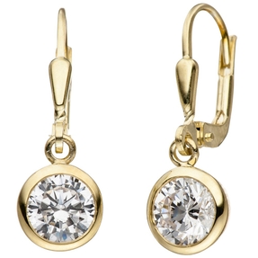 Ohrringe Ohrhänger mit Zirkonia weiß rund 925 Silber vergoldet Ohrschmuck Damen