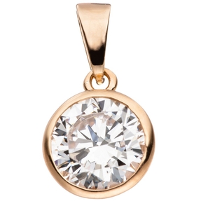 Solitär Anhänger mit Zirkonia weiß rund 925 Silber rotgold vergoldet Halsschmuck