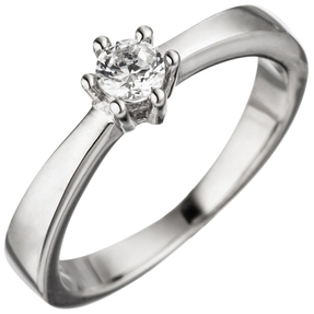 Solitär Ring Damenring weiße Zirkonia 925 Sterlingsilber Silberring Fingerring