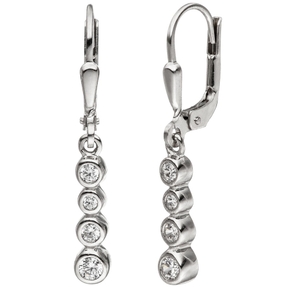 Ohrhänger Ohrringe mit jeweils 4 Zirkonia weiß 925 Silber Silberohrringe hängend