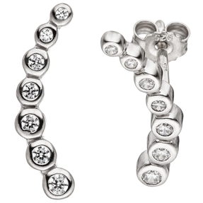 Ohrstecker Ohrringe Bogen jeweils 7 Zirkonia weiß 925 Silber Ohrschmuck Damen Ohrstecker Ohrringe Bogen jeweils 7 Zirkonia weiß 925 Silber Ohrschmuck Damen