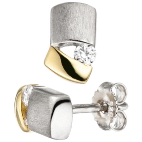 Ohrstecker Ohrringe Ohrschmuck Zirkonia weiß 925 Silber teilvergoldet mattiert