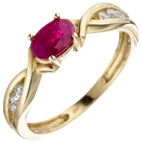 Ring Damenring Rubinring roter Rubin in Olivenform Zirkonia 333 Gelbgold