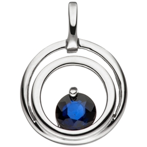 Anhänger blauer Safir Saphir in 2 Kreisen 333 Gold Weißgold Halsschmuck rund