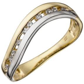Ring Damenring mit Zirkonia weiß 333 Gold Gelbgold Weißgold gewellt Fingerring