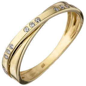 Ring Damenring 2 überkreuzte Goldringe mit 15 weißen Zirkonia 333 Gold Gelbgold