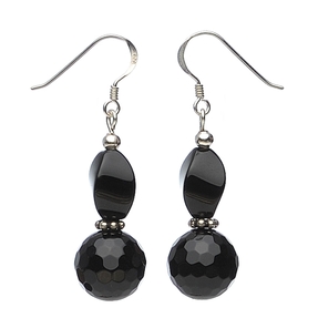 Ohrringe Ohrhänger echter Onyx facettiert 925 Silber 4.7cm schwarz Damen