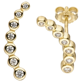 Ohrstecker Ohrringe Goldohrringe weiße Zirkonia in Bogenform 333 Gold Gelbgold Ohrstecker Ohrringe Goldohrringe weiße Zirkonia in Bogenform 333 Gold Gelbgold