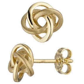 Paar Stecker Ohrstecker aus 333 Gold Gelbgold matt glänzend Knoten verschlungen