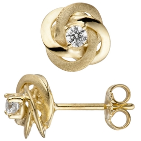 Paar Stecker Ohrstecker mit Zirkonia 333 Gold Gelbgold mattiert Ohrschmuck Damen Paar Stecker Ohrstecker mit Zirkonia 333 Gold Gelbgold mattiert Ohrschmuck Damen