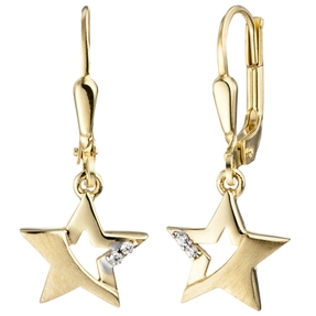 Ohrhänger Sterne aus 375 Gold Gelbgold mattiert 4 Zirkonia Ohrringe Goldohrringe Ohrhänger Sterne aus 375 Gold Gelbgold mattiert 4 Zirkonia Ohrringe Goldohrringe