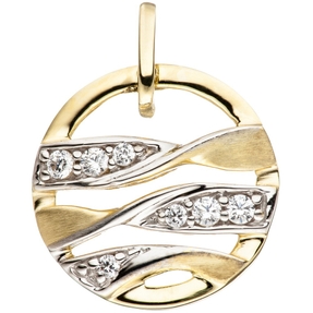 Anhänger mit Zirkonia 333 Gold Gelbgold bicolor matt rund Halsschmuck für Damen Anhänger mit Zirkonia 333 Gold Gelbgold bicolor matt rund Halsschmuck für Damen