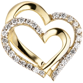 Anhänger zwei Herzen aus 333 Gold Gelbgold bicolor mit Zirkonia Doppelherz Anhänger zwei Herzen aus 333 Gold Gelbgold bicolor mit Zirkonia Doppelherz