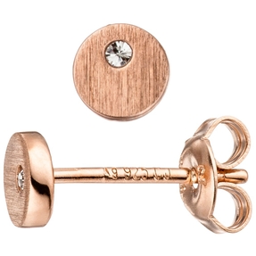 Ohrstecker rund mit Zirkonia 925 Silber rotgold vergoldet matt gebürstet Damen Ohrstecker rund mit Zirkonia 925 Silber rotgold vergoldet matt gebürstet Damen