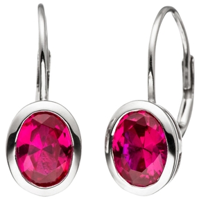 Ohrringe Ohrhänger Boutons mit Zirkonia rot oval geschliffen 925 Silber Damen