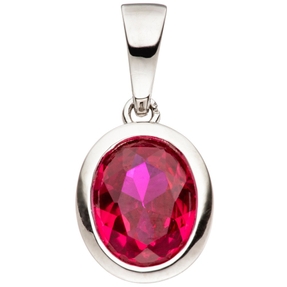 Anhänger mit Zirkonia rot oval geschliffen 925 Silber Halsschmuck für Damen