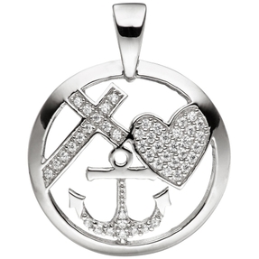 Anhänger Glaube Liebe Hoffnung im Kreis 925 Silber mit Zirkonia weiß Damen