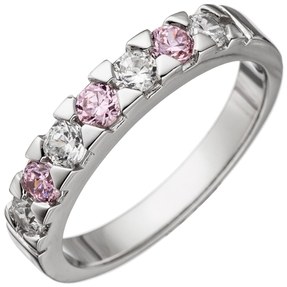 Ring Damenring mit Zirkonia rosa & weiß 925 Silber Fingerring Fingerschmuck Ring Damenring mit Zirkonia rosa & weiß 925 Silber Fingerring Fingerschmuck