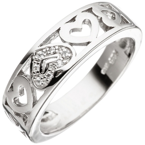 Ring Damenring mit Herzen aus 925 Silber mit Zirkonia weiß Fingerring