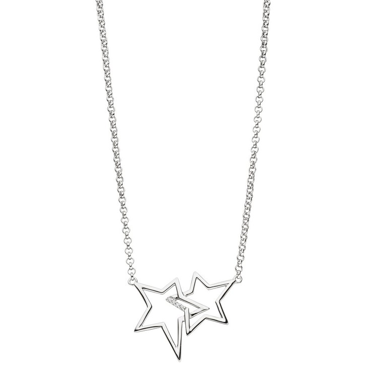 Collier zwei Sterne mit Zirkonia 925 Silber 45cm