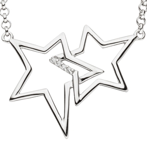 Kette Halskette Collier Halsschmuck zwei Sterne mit Zirkonia 925 Silber 45cm Kette Halskette Collier Halsschmuck zwei Sterne mit Zirkonia 925 Silber 45cm