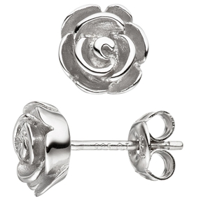 Paar Ohrstecker Rose Rosen aus 925 Silber mattiert Ohrringe Ohrschmuck für Damen
