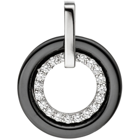 Anhänger Kreis aus Keramik schwarz & 925 Silber mit Zirkonia rundum Fingerring