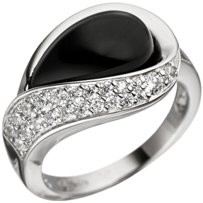 Ring Damenring mit Zirkonia weiß & Onyx schwarz 925 Silber Silberring Onyxring Ring Damenring mit Zirkonia weiß & Onyx schwarz 925 Silber Silberring Onyxring