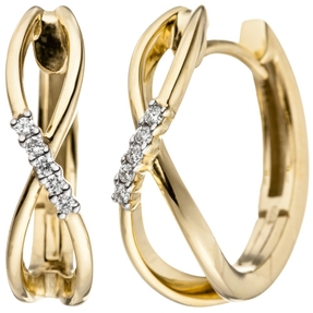 Ohrringe Creolen 16,4x4,8mm mit 10 Diamanten Brillanten 585 Gold Gelbgold