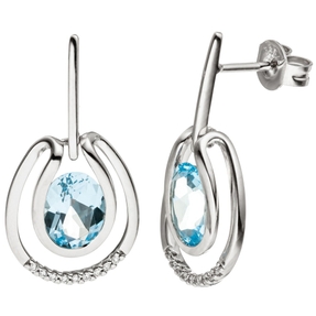 Ohrhänger Ohrringe 18 Diamanten Brillanten Blautopas hellblau 585 Gold Weißgold Ohrhänger Ohrringe 18 Diamanten Brillanten Blautopas hellblau 585 Gold Weißgold