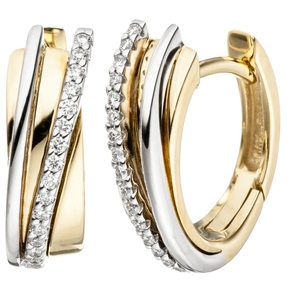 Ohrringe Creolen mit 32 Diamanten Brillanten 585 Gold Gelbgold Weißgold bicolor