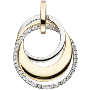 Anhänger 20x23,2mm 3 Kreise mit 42 Diamanten 0.21Ct W/SI 585 Gold gelb/weiß