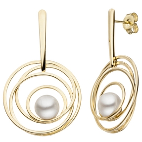 Ohrringe Ohrhänger Kreise 585 Gold Gelbgold weiße Süßwasser Perlen Ohrschmuck Ohrringe Ohrhänger Kreise 585 Gold Gelbgold weiße Süßwasser Perlen Ohrschmuck