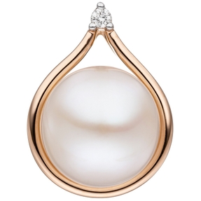 Anhänger mit Süßwasser Perle 10,5-11mm & Diamant Brillant 585 Gold Rotgold Damen