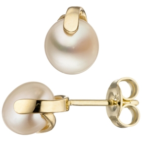 Ohrstecker aus 585 Gold Gelbgold 7-7,5mm Süßwasser Perlen Ohrringe Ohrschmuck