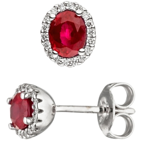 Ohrstecker aus 585 Gold Weißgold mit Rubin rot oval & 36 Diamanten Brillanten Ohrstecker aus 585 Gold Weißgold mit Rubin rot oval & 36 Diamanten Brillanten