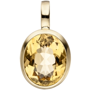 Anhänger aus 585 Gold Gelbgold mit Citrin gelb oval Halsschmuck für Damen