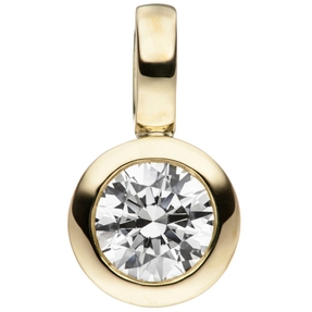Kleiner Solitär Anhänger rund 333 Gold Gelbgold mit Zirkonia weiß Halsschmuck