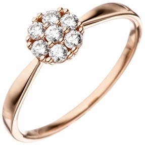 Ring Damenring aus 333 Gold Rotgold mit 7 Zirkonia weiß Fingerring für Damen