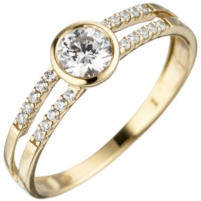 Ring Damenring aus 333 Gold Gelbgold mit 21 Zirkonia weiß Fingerring Goldring