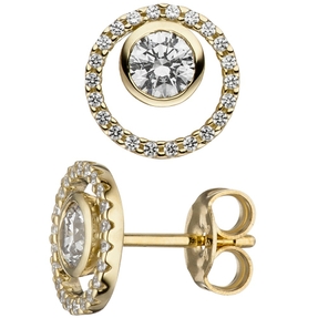 Paar Ohrstecker rund aus 333 Gold Gelbgold mit Zirkonia weiß rundum Ohrschmuck