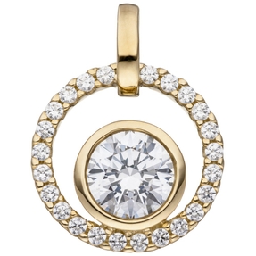 Anhänger rund aus 333 Gold Gelbgold mit Zirkonia weiß rundum Halsschmuck Damen