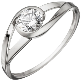 Ring Damenring aus 333 Gold Weißgold teilmattiert mit Zirkonia weiß Fingerring