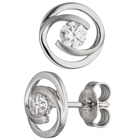 Paar Ohrstecker aus 333 Gold Weißgold teilmattiert mit Zirkonia weiß Ohrschmuck