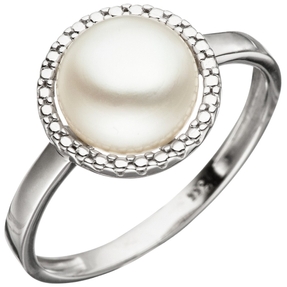 Ring Damenring mit Süßwasser Perle 333 Gold Weißgold Perlenring Fingerschmuck