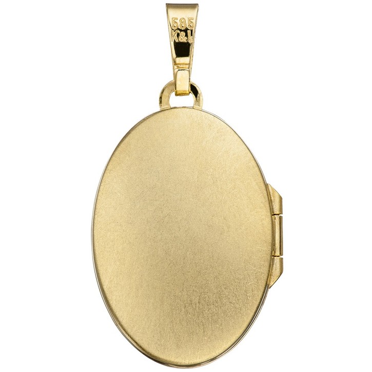Medaillon für 2 Fotos aus 585 Gelbgold oval matt