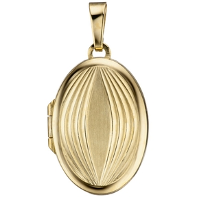 Medaillon Anhänger zum Öffnen für 2 Fotos aus 585 Gold Gelbgold oval matt