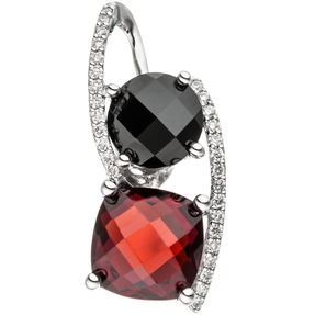 Anhänger mit 29 Diamanten Brillanten & Granat rot & Onyx schwarz 585 Gold Weißgold Anhänger mit 29 Diamanten Brillanten & Granat rot & Onyx schwarz 585 Gold Weißgold